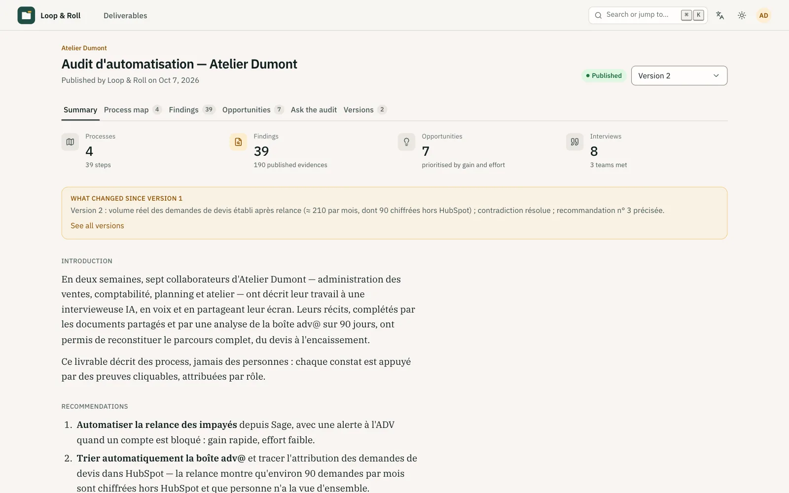 Sponsor deliverable: the consultant’s introduction, recommendations, and access to the map, findings, and opportunities.